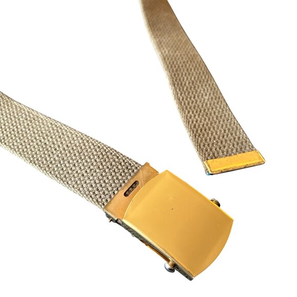 THOMAS BATES Military Style Canvas Web Belt in Army Green Gold hardware SZ 40 - Picture 3 of 8